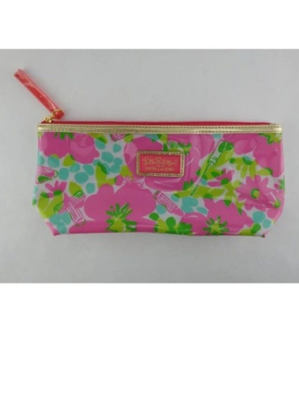 Lilly Pulitzer Estée Lauder Floral Cosmetic Makeup Bag Pink Green Vinyl Pouch